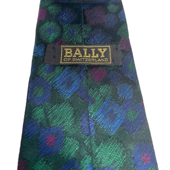 Men’s BALLY Switzerland Multicolor Green / Blue Abstract 100% Silk Neck Tie 60” - Picture 4 of 5
